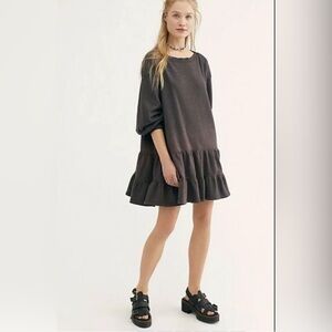 Free People We the Free Sunny Side Tiered Ruffles Sweatshirt Dress in Chocolate